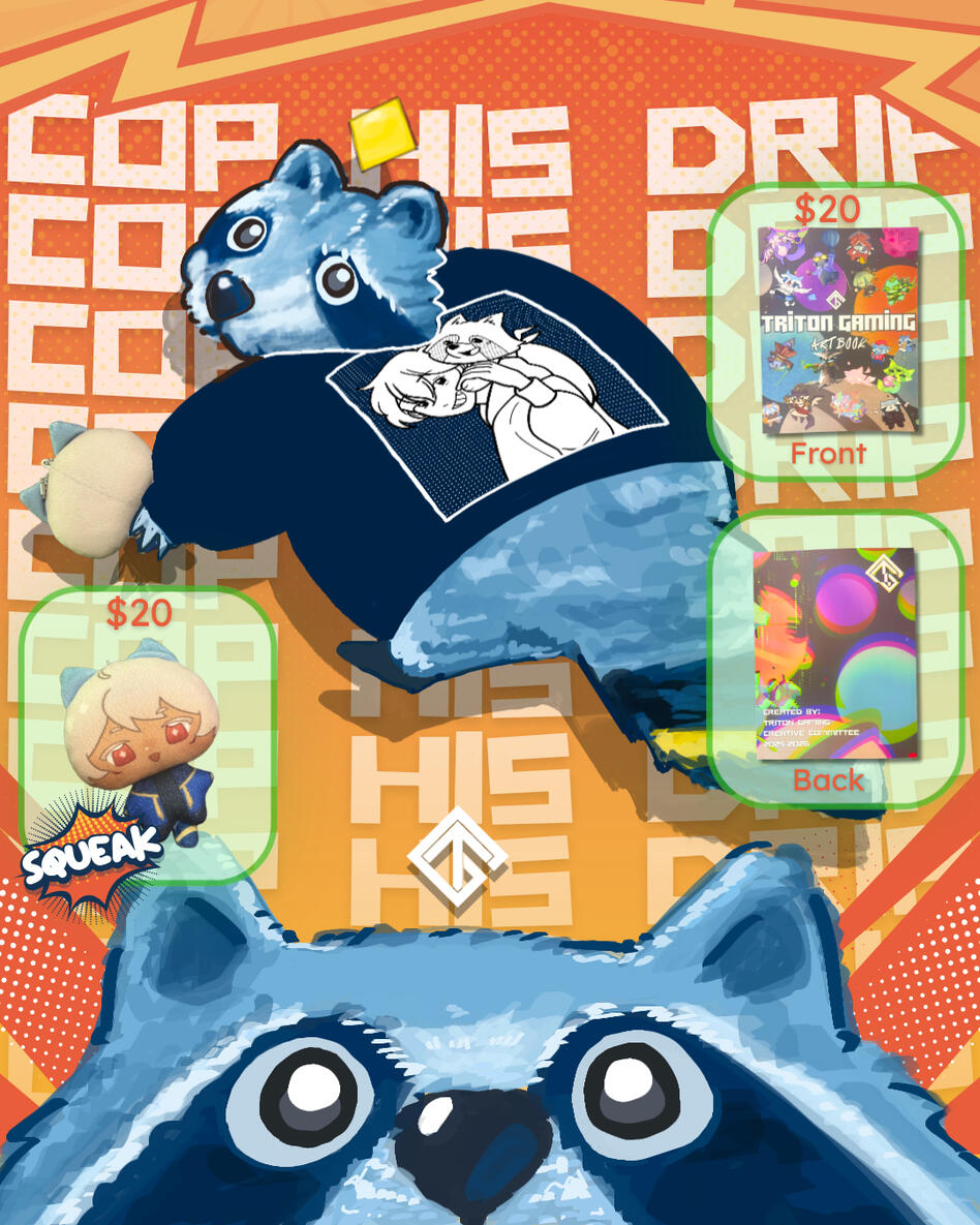 Social media post advertiising TG's merchandise for sale at the Triton Game Expo 2026